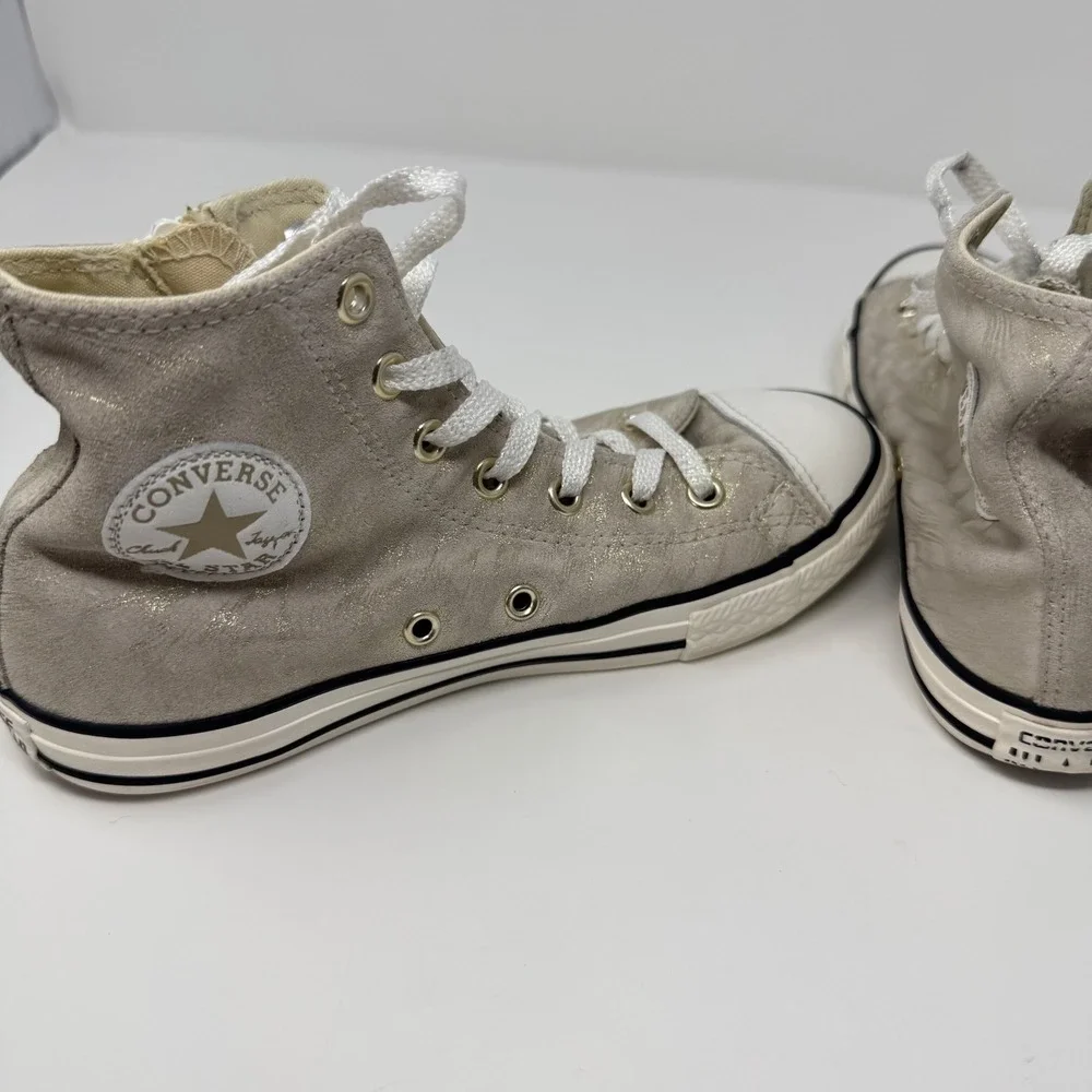 Converse‎ All Star Size 3 Junior Leather Zip High Top Sneakers Beige Gold Youth